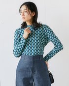 【ドゥクラッセ/DoCLASSE】の超長綿ハイネック/モダン柄 ネイビー&times;グリーン|ID: prp329100004920085 ipo3291000000036912227