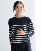 【ドゥクラッセ/DoCLASSE】のストレッチニット・袖ボタンボートネック ネイビー&times;ホワイト|ID: prp329100004920094 ipo3291000000037244950
