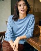 【ドゥクラッセ/DoCLASSE】のストレッチニット・袖ボタンボートネック ライトブルー|ID: prp329100004920094 ipo3291000000037244955