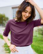【ドゥクラッセ/DoCLASSE】のボートネック・5分袖/スーピマ・ドゥクラッセTシャツ プラム|ID: prp329100004920134 ipo3291000000037056929