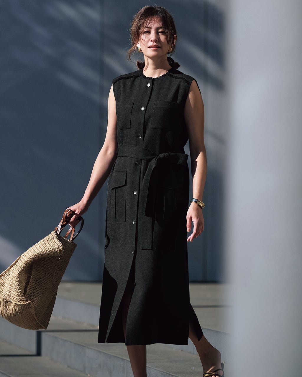 【ドゥクラッセ/DoCLASSE】のリスタビュール・ジレワンピース インテリア・キッズ・メンズ・レディースファッション・服の通販 founy(ファニー) 　ファッション　Fashion　レディースファッション　Fashion for Women　アウター　Coat / Outerwear Collection　ツイード　Twill, Twill Weave　パッチ　Patch, Appliqué　フリンジ　Fringe, Tassel　ポケット　Pocket, Pocket Detail　リネン　Linen, Linen Fabric　ビジネス 仕事 通勤　Business / Work / Commuting　ブラック|ID: prp329100004920144 ipo3291000000036912530