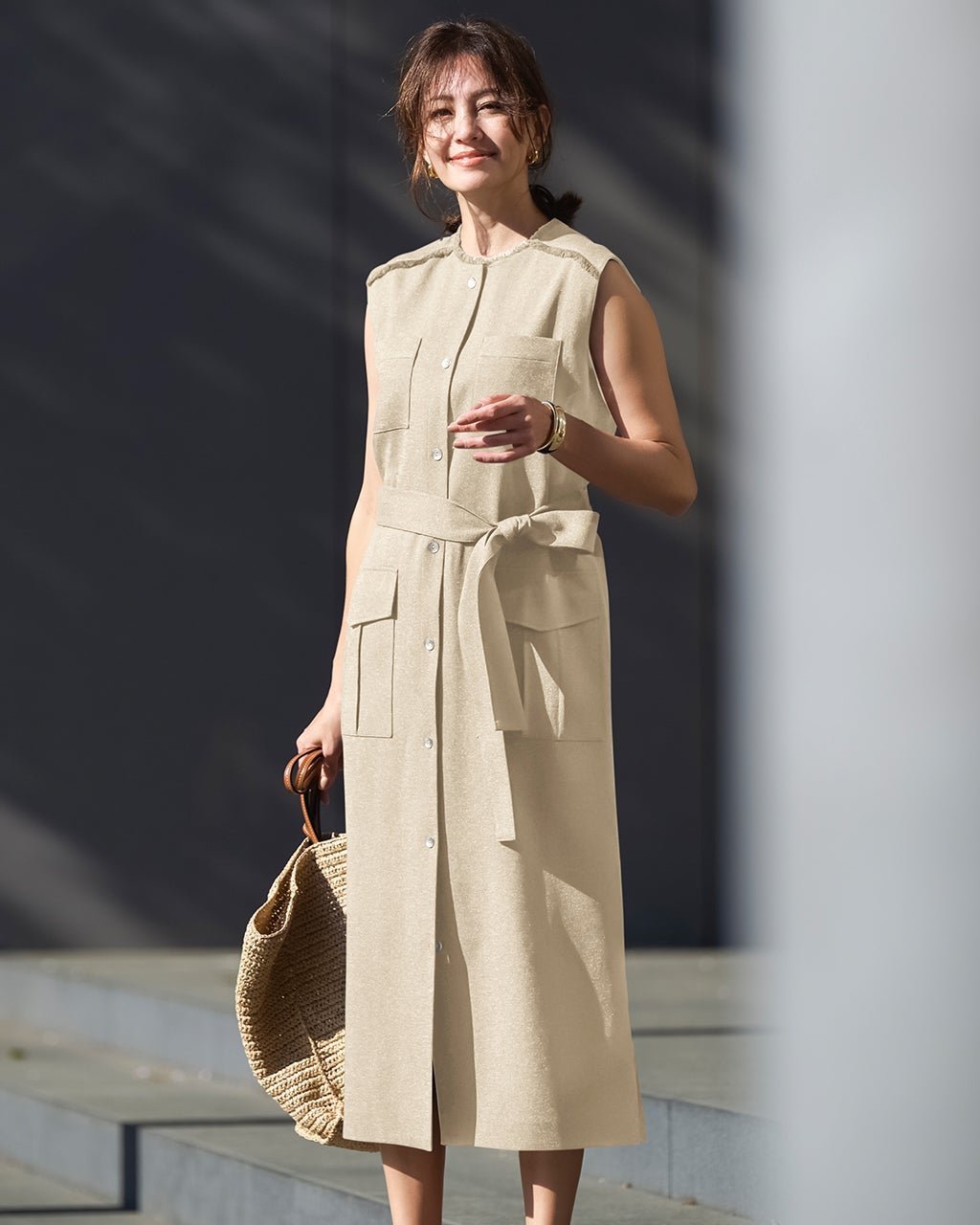 【ドゥクラッセ/DoCLASSE】のリスタビュール・ジレワンピース インテリア・キッズ・メンズ・レディースファッション・服の通販 founy(ファニー) 　ファッション　Fashion　レディースファッション　Fashion for Women　アウター　Coat / Outerwear Collection　ツイード　Twill, Twill Weave　パッチ　Patch, Appliqué　フリンジ　Fringe, Tassel　ポケット　Pocket, Pocket Detail　リネン　Linen, Linen Fabric　ビジネス 仕事 通勤　Business / Work / Commuting　ライトベージュ|ID: prp329100004920144 ipo3291000000036912531