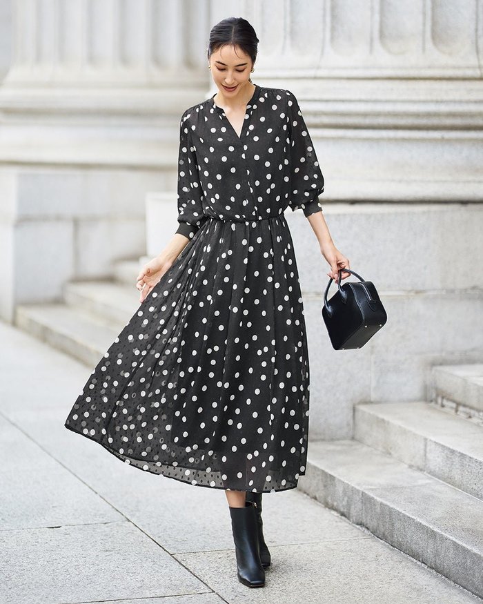 【ドゥクラッセ/DoCLASSE】のドットジャカード・ギャザーワンピース インテリア・キッズ・メンズ・レディースファッション・服の通販 founy(ファニー) https://founy.com/ ファッション Fashion レディースファッション Fashion for Women ワンピース Dresses セットアップ Set-Up, Coordinated Outfit |ID: prp329100004920147 ipo3291000000037056938