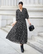 【ドゥクラッセ/DoCLASSE】のドットジャカード・ギャザーワンピース ブラックパターン|ID: prp329100004920147 ipo3291000000037245162