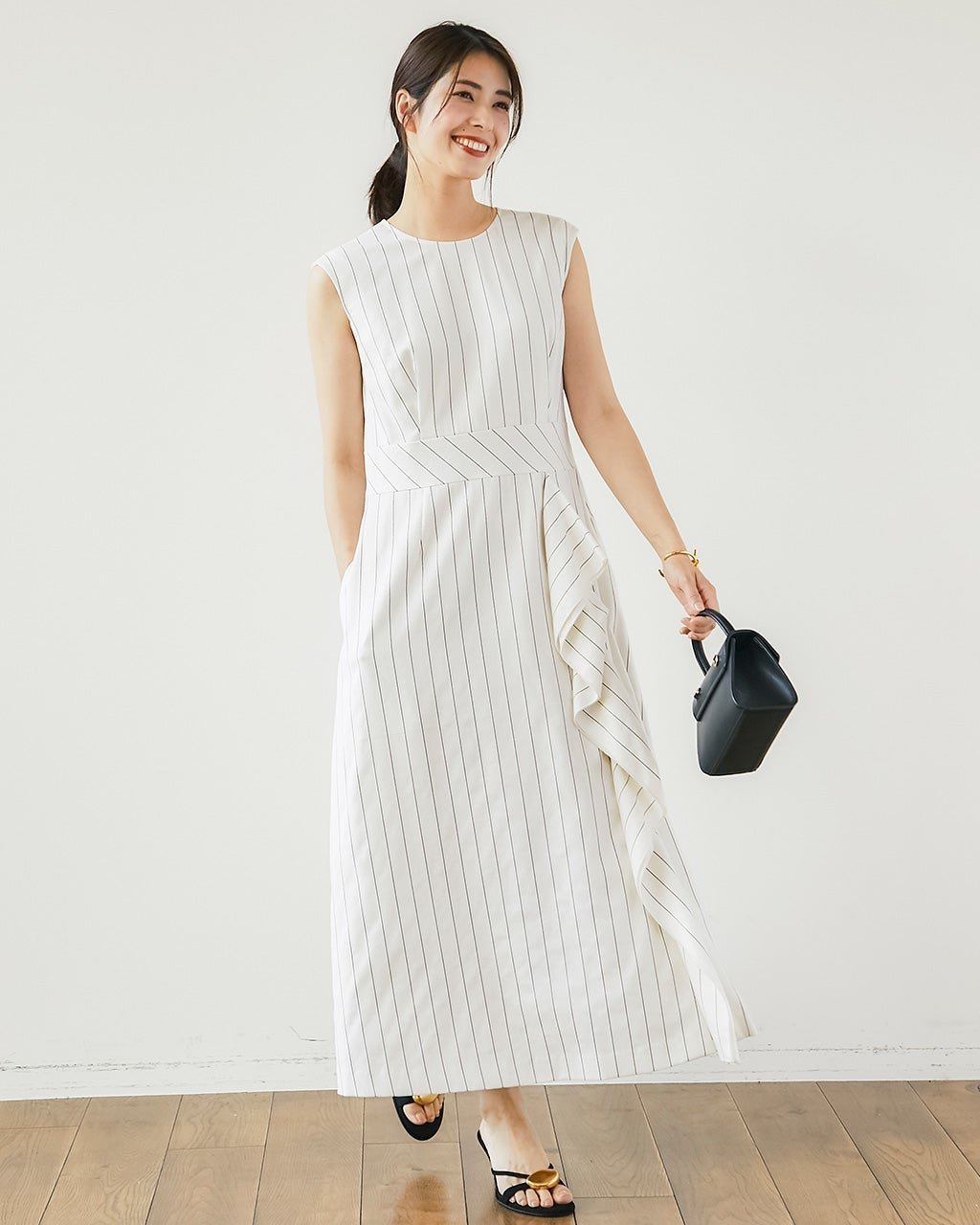 【ドゥクラッセ/DoCLASSE】のリネンタッチストライプ・アシメワンピース 人気、トレンドファッション・服の通販 founy(ファニー) 　ファッション　Fashion　レディースファッション　Fashion for Women　ワンピース　Dresses　アシンメトリー　Asymmetrical Style　ストライプ　Stripe, Striped Pattern　スマート　Smart, Elegant　セットアップ　Set-Up, Coordinated Outfit　フリル　Frill, Ruffle　夏　Summer　 other-1|ID: prp329100004920240 ipo3291000000036913142