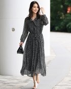 【ドゥクラッセ/DoCLASSE】のプリントシフォン・ラッフルワンピース ブラックパターン|ID: prp329100004920241 ipo3291000000037247318