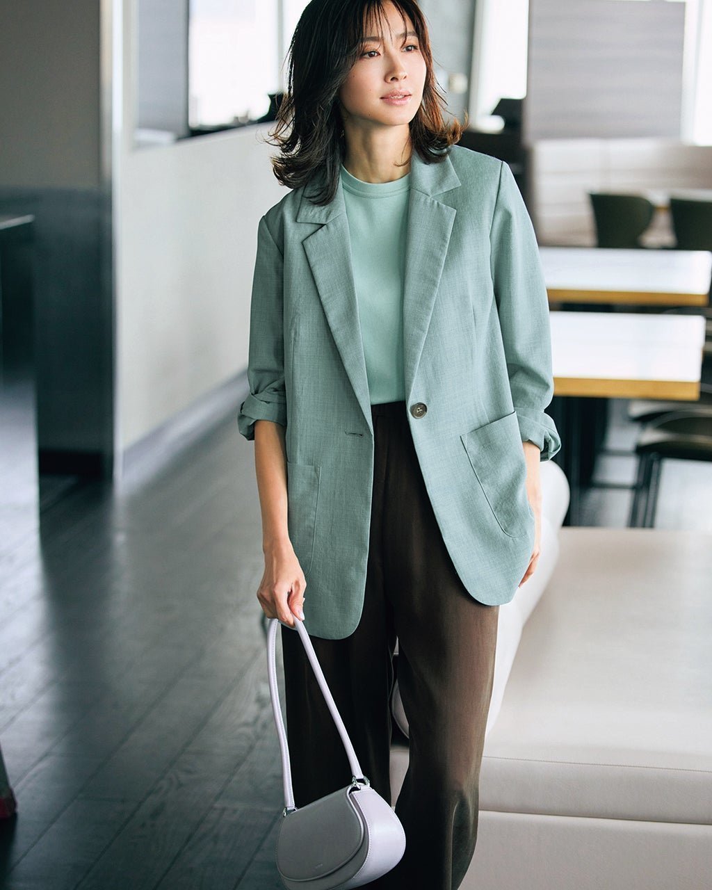 【ドゥクラッセ/DoCLASSE】のドライクロス・テーラードジャケット インテリア・キッズ・メンズ・レディースファッション・服の通販 founy(ファニー) 　ファッション　Fashion　レディースファッション　Fashion for Women　アウター　Coat / Outerwear Collection　レディースジャケット・軽アウター　Jackets　テーラードジャケット / 通勤・きれいめスタイル　Tailored Jackets & Blazers　シンプル　Simple, Minimal　ジャケット　Jacket, Outerwear　フォルム　Silhouette, Form　ボックス　Boxy, Box Shape　リネン　Linen, Linen Fabric　人気　Popular, Best Seller　春　Spring　洗える　Machine Washable　秋　Autumn　ビジネス 仕事 通勤　Business / Work / Commuting　ライトグリーン|ID: prp329100004920303 ipo3291000000036913568