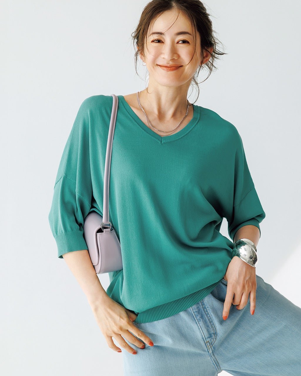 【ドゥクラッセ/DoCLASSE】のUVドライタッチニット・Vネックトップス インテリア・キッズ・メンズ・レディースファッション・服の通販 founy(ファニー) 　ファッション　Fashion　レディースファッション　Fashion for Women　トップス・カットソー　Cut & Sew Tops　ニット　Knit Tops & Sweaters　Vネックトップス　V-Neck Tops / V-Cut Neckline Shirts　セーター　Sweater, Knitwear　フェイス　Face, Facial Design　ターコイズグリーン|ID: prp329100004920305 ipo3291000000036913579