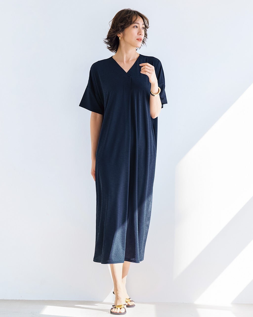 【ドゥクラッセ/DoCLASSE】のUVスラブ・フロントタックワンピース/長め丈115㎝ インテリア・キッズ・メンズ・レディースファッション・服の通販 founy(ファニー) 　ファッション　Fashion　レディースファッション　Fashion for Women　ワンピース　Dresses　カットソー　Cut and Sewn Top　ドレス　Dress, One-Piece　フェイス　Face, Facial Design　フロント　Front, Front Design　マキシ　Maxi, Full Length　人気　Popular, Best Seller　夏　Summer　旅行　Travel　ネイビー|ID: prp329100004920308 ipo3291000000036913609