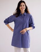 【ドゥクラッセ/DoCLASSE】のラメストライプ・スキッパーロングシャツ ネイビーパターン|ID: prp329100004920362 ipo3291000000037255728