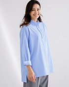 【ドゥクラッセ/DoCLASSE】のラメストライプ・フリルロングシャツ サックス・パターン|ID: prp329100004920388 ipo3291000000036914140