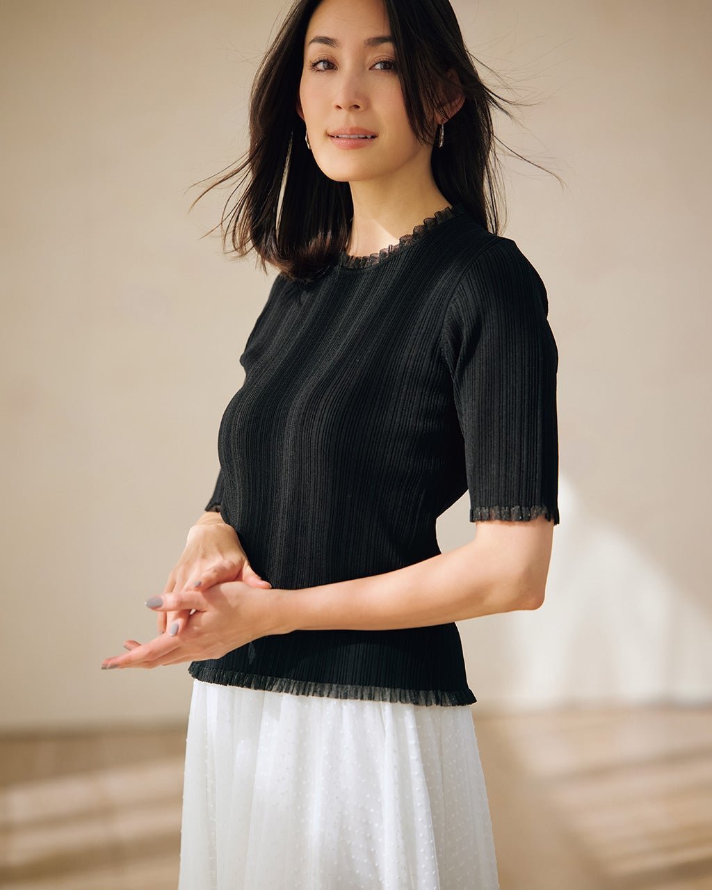 【ドゥクラッセ/DoCLASSE】のランダムリブ・異素材プルオーバーニット 人気、トレンドファッション・服の通販 founy(ファニー) 　ファッション　Fashion　レディースファッション　Fashion for Women　トップス・カットソー　Cut & Sew Tops　ニット　Knit Tops & Sweaters　カジュアルプルオーバー・ニットトップス　Pullovers & Knit Tops / Casual Pullovers　シアー　Sheer, See-Through　ストレッチ　Stretch, Stretchy Fabric　セーター　Sweater, Knitwear　フリル　Frill, Ruffle　ランダム　Random, Irregular　エレガント 上品　Elegant　 other-1|ID: prp329100004920395 ipo3291000000036914177