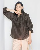 【ドゥクラッセ/DoCLASSE】のラッフルカラー・シアーブラウス ブラウン|ID: prp329100004920436 ipo3291000000037255823