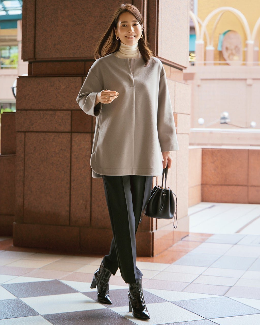 【ドゥクラッセ/DoCLASSE】の起毛ダブルフェイス・サイドボタンロングトップス 人気、トレンドファッション・服の通販 founy(ファニー) 　ファッション　Fashion　レディースファッション　Fashion for Women　トップス・カットソー　Cut & Sew Tops　シャツ・ブラウス・オフィスカジュアル　Elegant Blouses & Button-Ups　ロングTシャツ・Tシャツ　Longline T-Shirts & Tees　カットソー・ベーシックTシャツ　Cut-and-Sewn Tops / Stretch Tees & Basics　カットソー　Cut and Sewn Top　スマート　Smart, Elegant　センター　Center, Center Line　ダブル　Double, Double-Breasted　フェイス　Face, Facial Design　冬　Winter / This Winter　 other-1|ID: prp329100004920438 ipo3291000000036914407