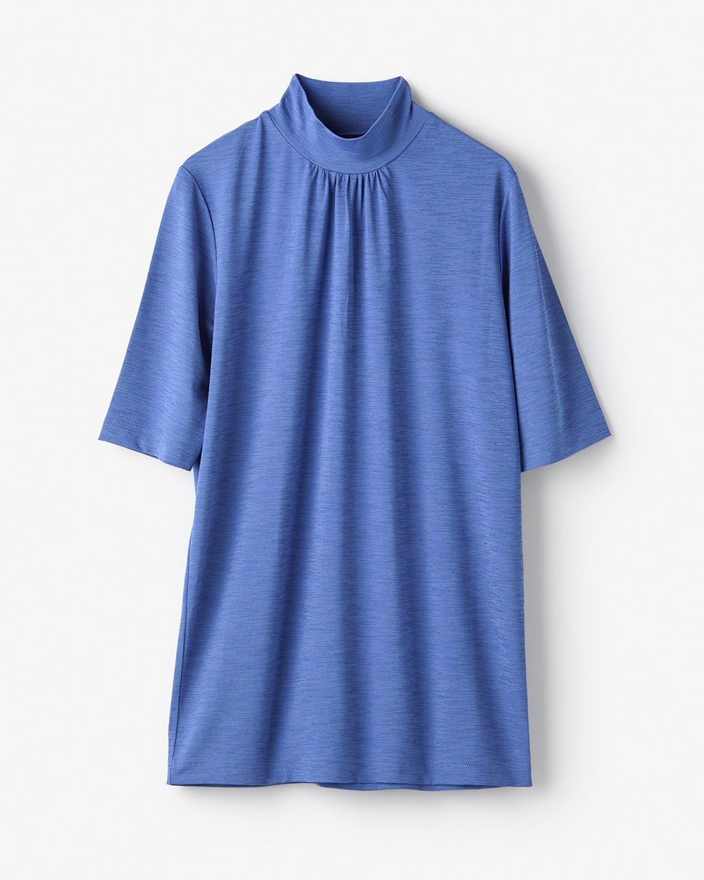 【ドゥクラッセ/DoCLASSE】のUVスラブ・ギャザーハイネックブラウスN/5分袖 インテリア・キッズ・メンズ・レディースファッション・服の通販 founy(ファニー) 　ファッション　Fashion　レディースファッション　Fashion for Women　トップス・カットソー　Cut & Sew Tops　シャツ・ブラウス・オフィスカジュアル　Elegant Blouses & Button-Ups　ロングTシャツ・Tシャツ　Longline T-Shirts & Tees　カットソー・ベーシックTシャツ　Cut-and-Sewn Tops / Stretch Tees & Basics　おすすめ　Recommended / Our Picks　カットソー　Cut and Sewn Top　ギャザー　Gathered, Ruffled　セットアップ　Set-Up, Coordinated Outfit　エレガント 上品　Elegant　人気　Popular, Best Seller　ビジネス 仕事 通勤　Business / Work / Commuting　夏　Summer　旅行　Travel　ブルー|ID: prp329100004920443 ipo3291000000036914456