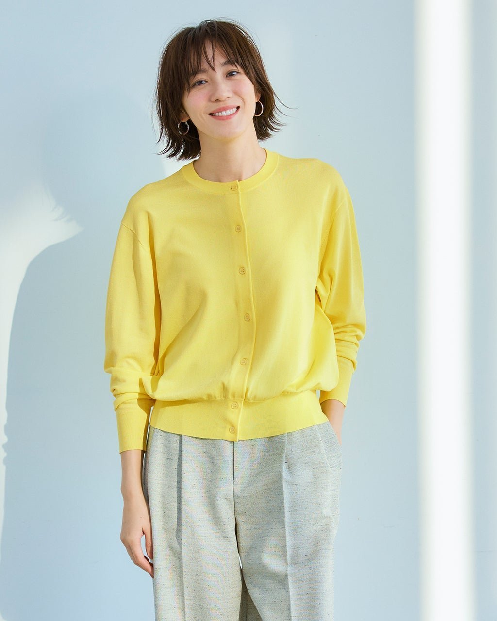 【ドゥクラッセ/DoCLASSE】のUVニット・ミニマルクルーカーディガン インテリア・キッズ・メンズ・レディースファッション・服の通販 founy(ファニー) 　ファッション　Fashion　レディースファッション　Fashion for Women　トップス・カットソー　Cut & Sew Tops　ニット　Knit Tops & Sweaters　カーディガン・羽織り　Layered Style Cardigans　おすすめ　Recommended / Our Picks　なめらか　Smooth, Silky Texture　カーディガン　Cardigan, Knitwear　エレガント 上品　Elegant　洗える　Machine Washable　イエロー|ID: prp329100004920532 ipo3291000000037023844