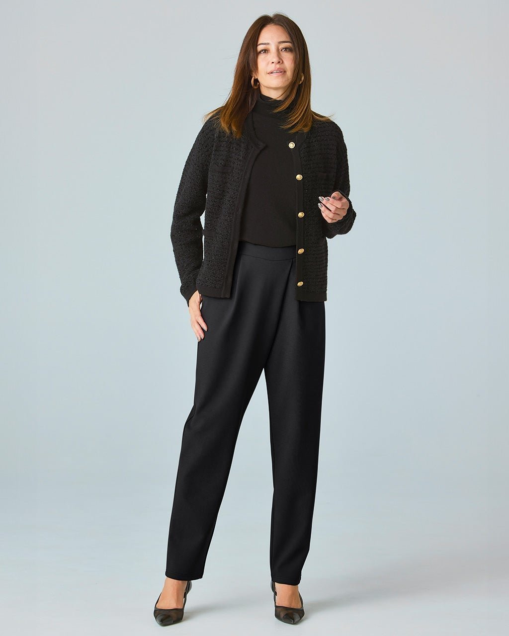 【ドゥクラッセ/DoCLASSE】のプレシャスウォームN・クロスタックテーパード インテリア・キッズ・メンズ・レディースファッション・服の通販 founy(ファニー) 　ファッション　Fashion　レディースファッション　Fashion for Women　パンツ　Pants & Trousers　アシンメトリー　Asymmetrical Style　カットソー　Cut and Sewn Top　ジョーゼット　Georgette, Semi-Sheer Fabric　ストレッチ　Stretch, Stretchy Fabric　エレガント 上品　Elegant　定番　Standard, Basic Item　ブラック|ID: prp329100004920559 ipo3291000000036915161