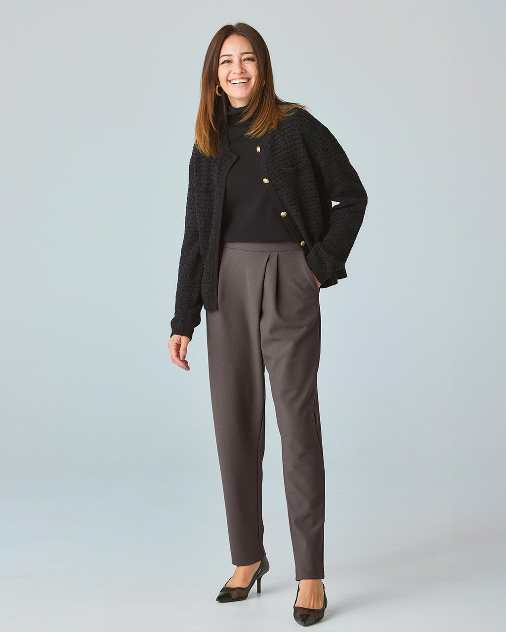 【ドゥクラッセ/DoCLASSE】のプレシャスウォームN・クロスタックテーパード インテリア・キッズ・メンズ・レディースファッション・服の通販 founy(ファニー) 　ファッション　Fashion　レディースファッション　Fashion for Women　パンツ　Pants & Trousers　アシンメトリー　Asymmetrical Style　カットソー　Cut and Sewn Top　ジョーゼット　Georgette, Semi-Sheer Fabric　ストレッチ　Stretch, Stretchy Fabric　エレガント 上品　Elegant　定番　Standard, Basic Item　ダークトープ|ID: prp329100004920559 ipo3291000000036915170