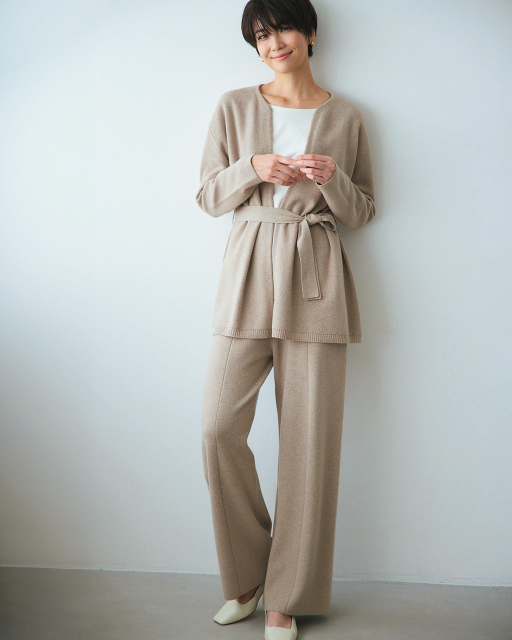 【ドゥクラッセ/DoCLASSE】のカシミヤ混ニット・ハーフミラノパンツ インテリア・キッズ・メンズ・レディースファッション・服の通販 founy(ファニー) 　ファッション　Fashion　レディースファッション　Fashion for Women　セットアップ　Matching Sets　レディースパンツ・ボトムス　Pants & Trousers / Bottoms　なめらか　Smooth, Silky Texture　ジャケット　Jacket, Outerwear　セットアップ　Set-Up, Coordinated Outfit　センター　Center, Center Line　ワイド　Wide, Wide Fit　エレガント 上品　Elegant　トープ|ID: prp329100004920608 ipo3291000000036915508