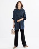 【ドゥクラッセ/DoCLASSE】のドレープデニム・ノーカラーロングシャツ インディゴ|ID: prp329100004920669 ipo3291000000036915816