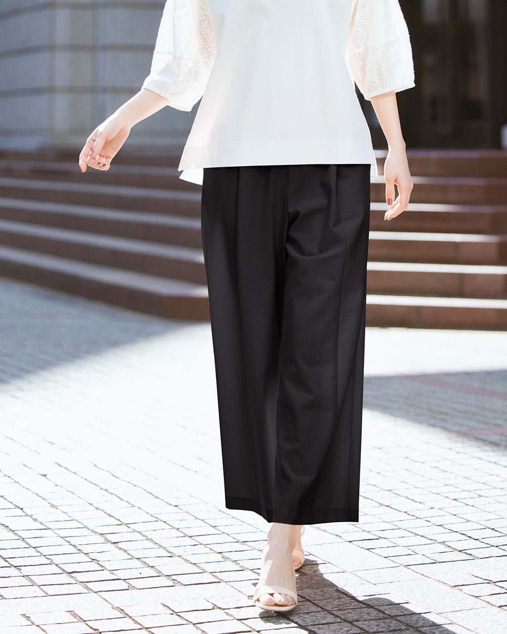 【ドゥクラッセ/DoCLASSE】のリネンタッチ・タックセミワイドパンツ64cm インテリア・キッズ・メンズ・レディースファッション・服の通販 founy(ファニー) 　ファッション　Fashion　レディースファッション　Fashion for Women　パンツ　Pants & Trousers　エレガント 上品　Elegant　センター　Center, Center Line　ビジネス 仕事 通勤　Business / Work / Commuting　リネン　Linen, Linen Fabric　ブラック|ID: prp329100004920848 ipo3291000000036916918