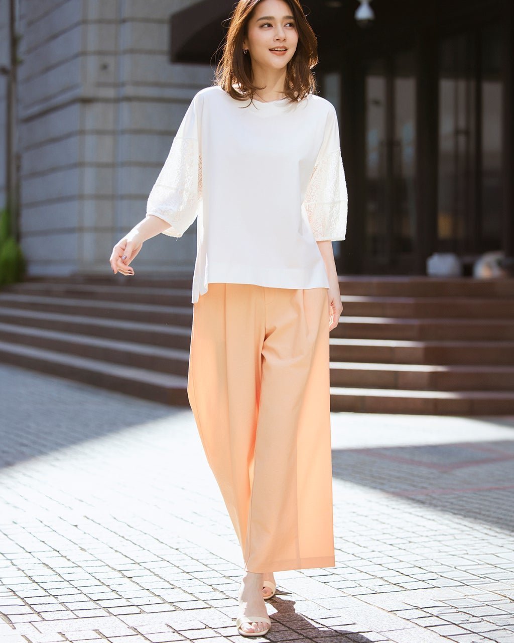 【ドゥクラッセ/DoCLASSE】のリネンタッチ・タックセミワイドパンツ64cm インテリア・キッズ・メンズ・レディースファッション・服の通販 founy(ファニー) 　ファッション　Fashion　レディースファッション　Fashion for Women　パンツ　Pants & Trousers　エレガント 上品　Elegant　センター　Center, Center Line　ビジネス 仕事 通勤　Business / Work / Commuting　リネン　Linen, Linen Fabric　サーモンピンク|ID: prp329100004920848 ipo3291000000036916920