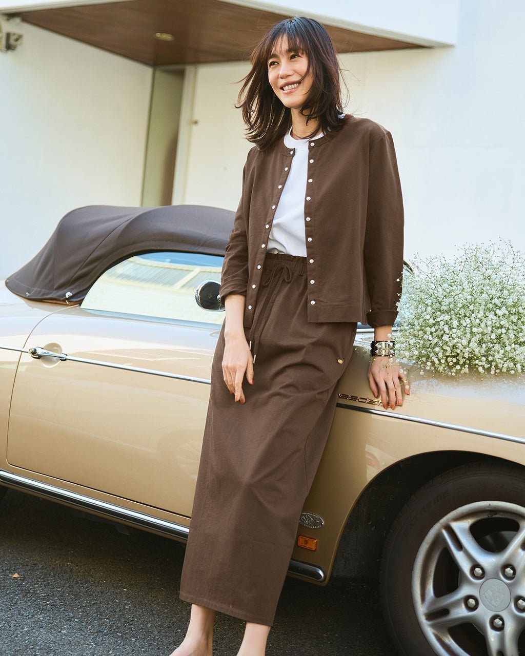 【ドゥクラッセ/DoCLASSE】の高密度シルコットン・スナップカーディガン インテリア・キッズ・メンズ・レディースファッション・服の通販 founy(ファニー) 　ファッション　Fashion　レディースファッション　Fashion for Women　トップス・カットソー　Cut & Sew Tops　カーディガン・羽織り　Layered Style Cardigans　カットソー　Cut and Sewn Top　コンパクト　Compact, Small Size　シルケット　Silket, Silky Cotton　セットアップ　Set-Up, Coordinated Outfit　ドット　Polka Dot, Dot Pattern　バランス　Balance, Style Balance　フロント　Front, Front Design　羽織　Haori, Light Jacket　ダークモカ|ID: prp329100004920984 ipo3291000000036917739