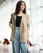 【ドゥクラッセ/DoCLASSE】のバルキーリネンタッチ・Vノーカラージャケット ベージュ|ID:prp329100004925948