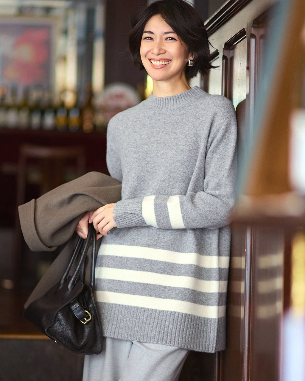 【ドゥクラッセ/DoCLASSE】のストレッチウール・ボーダーロングニット インテリア・キッズ・メンズ・レディースファッション・服の通販 founy(ファニー) 　ファッション　Fashion　レディースファッション　Fashion for Women　トップス・カットソー　Cut & Sew Tops　ニット　Knit Tops & Sweaters　ストレッチ　Stretch, Stretchy Fabric　スリット　Slit, Slit Detail　チュニック　Tunic, Long Top　ロング　Long, Long-Length　グレー|ID: prp329100004926071 ipo3291000000036963733