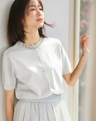 【ドゥクラッセ/DoCLASSE】のパールビジュー・クルーネックカーディガン アイスグレー|ID:prp329100004926102