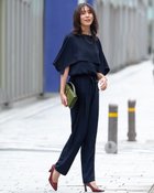 【ドゥクラッセ/DoCLASSE】のバックサテンジョーゼット・テーパードパンツ ネイビー|ID: prp329100004926110 ipo3291000000037256353