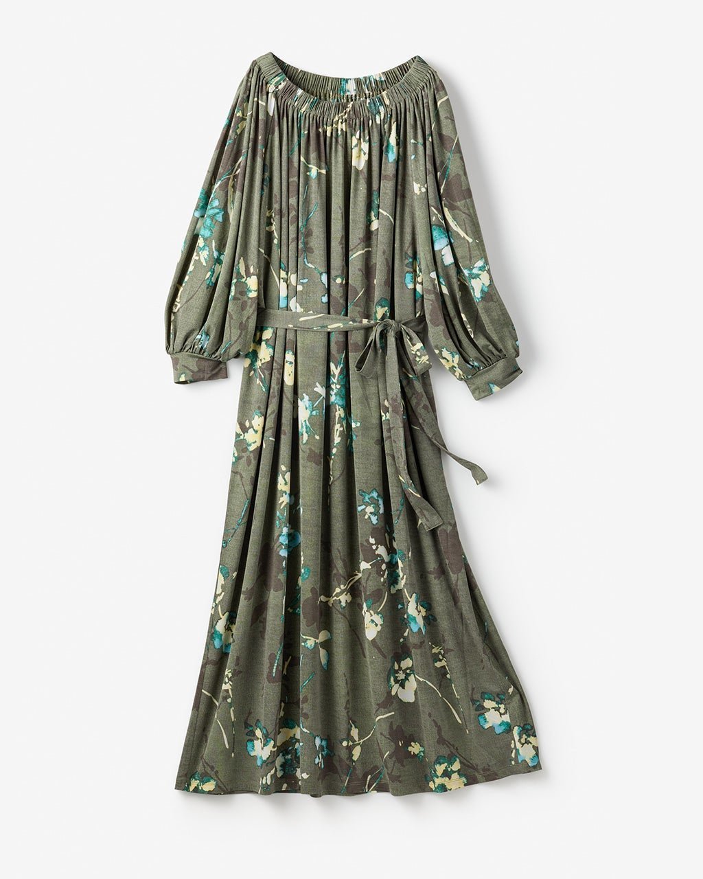 【ドゥクラッセ/DoCLASSE】のUVスラブ・ギャザーネックワンピース/普通丈 インテリア・キッズ・メンズ・レディースファッション・服の通販 founy(ファニー) 　ファッション　Fashion　レディースファッション　Fashion for Women　ワンピース　Dresses　新作・新入荷　New Arrivals / New In　カットソー　Cut and Sewn Top　フォルム　Silhouette, Form　夏　Summer　旅行　Travel　グレー&times;グリーン|ID: prp329100004926116 ipo3291000000036963956