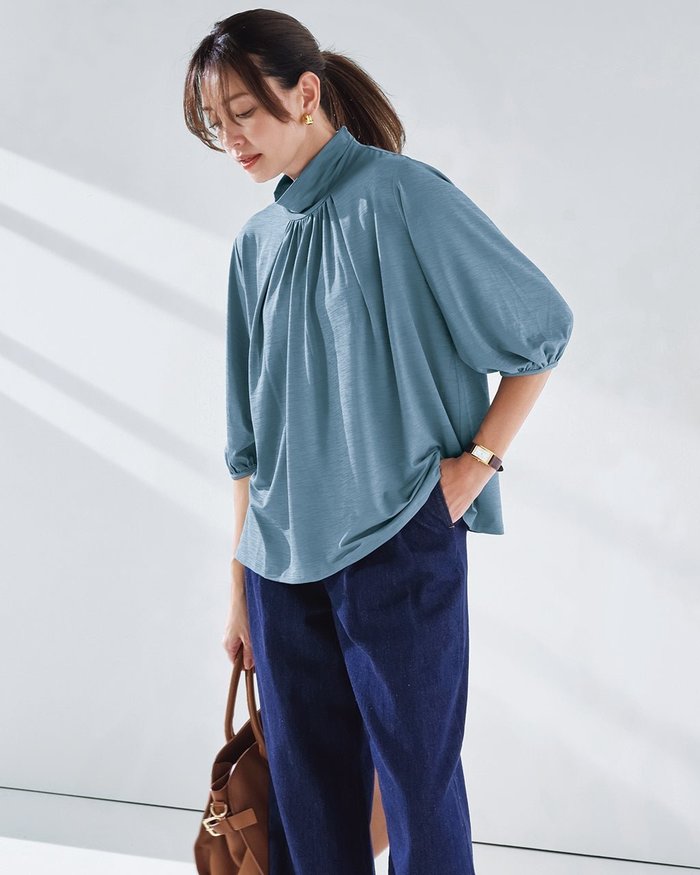 【ドゥクラッセ/DoCLASSE】のUVスラブ・フレアハイネック/5分袖 インテリア・キッズ・メンズ・レディースファッション・服の通販 founy(ファウニー) https://founy.com/ ファッション Fashion レディースファッション Fashion for Women トップス・カットソー Cut & Sew Tops シャツ・ブラウス・オフィスカジュアル Elegant Blouses & Button-Ups ロングTシャツ・Tシャツ Longline T-Shirts & Tees カットソー・ベーシックTシャツ Cut-and-Sewn Tops / Stretch Tees & Basics 新作・新入荷 New Arrivals / New In エレガント 上品 Elegant カットソー Cut and Sewn Top ギャザー Gathered, Ruffled スリーブ Sleeve, Long Sleeve / Short Sleeve ハイネック High Neck, Mock Neck フレア Flare, Flared 夏 Summer 旅行 Travel |ID: prp329100004926131 ipo3291000000037256392