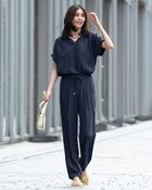 【ドゥクラッセ/DoCLASSE】のバックサテンジョーゼット・ワイドパンツ ネイビー|ID: prp329100004926138 ipo3291000000037256420