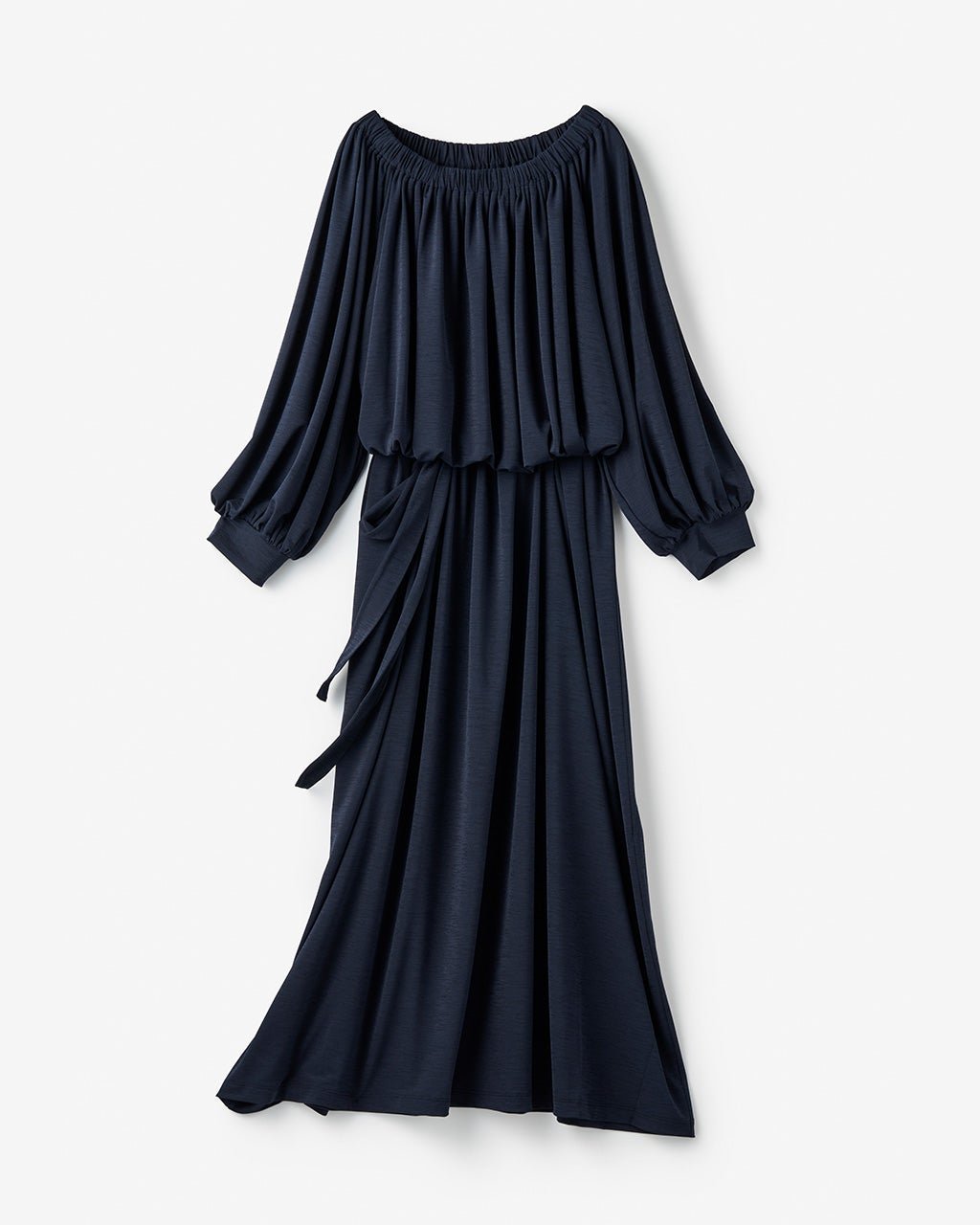 【ドゥクラッセ/DoCLASSE】のUVスラブ・ギャザーネックワンピース/長め丈 インテリア・キッズ・メンズ・レディースファッション・服の通販 founy(ファニー) 　ファッション　Fashion　レディースファッション　Fashion for Women　ワンピース　Dresses　新作・新入荷　New Arrivals / New In　カットソー　Cut and Sewn Top　フォルム　Silhouette, Form　夏　Summer　旅行　Travel　ネイビー|ID: prp329100004926142 ipo3291000000036964105