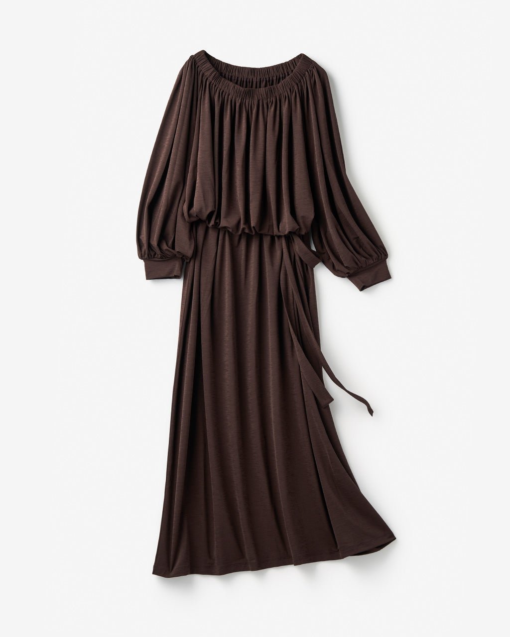 【ドゥクラッセ/DoCLASSE】のUVスラブ・ギャザーネックワンピース/長め丈 インテリア・キッズ・メンズ・レディースファッション・服の通販 founy(ファニー) 　ファッション　Fashion　レディースファッション　Fashion for Women　ワンピース　Dresses　新作・新入荷　New Arrivals / New In　カットソー　Cut and Sewn Top　フォルム　Silhouette, Form　夏　Summer　旅行　Travel　ダークブラウン|ID: prp329100004926142 ipo3291000000036964107