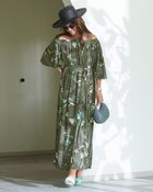 【ドゥクラッセ/DoCLASSE】のUVスラブ・ギャザーネックワンピース/長め丈 グレー&times;グリーン|ID: prp329100004926142 ipo3291000000037246200