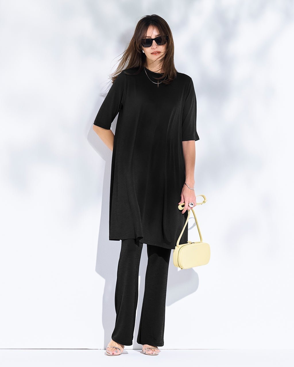 【ドゥクラッセ/DoCLASSE】のUVスラブ・セミフレアパンツ/72cm インテリア・キッズ・メンズ・レディースファッション・服の通販 founy(ファニー) 　ファッション　Fashion　レディースファッション　Fashion for Women　パンツ　Pants & Trousers　新作・新入荷　New Arrivals / New In　カットソー　Cut and Sewn Top　夏　Summer　旅行　Travel　ブラック|ID: prp329100004926189 ipo3291000000036964337