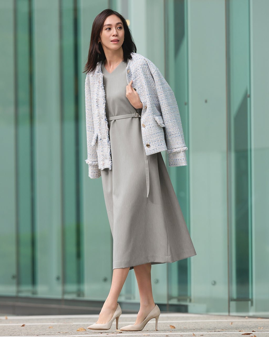 【ドゥクラッセ/DoCLASSE】のスポンジWクロス・ベルト付きワンピース インテリア・キッズ・メンズ・レディースファッション・服の通販 founy(ファニー) 　ファッション　Fashion　レディースファッション　Fashion for Women　ワンピース　Dresses　ベルト&ウエストマーク　Belts & Waist Accessories　なめらか　Smooth, Silky Texture　インナー　Innerwear　オケージョン　Occasion Wear　ストレッチ　Stretch, Stretchy Fabric　セットアップ　Set-Up, Coordinated Outfit　ノースリーブ　Sleeveless, No-Sleeve　人気　Popular, Best Seller　ビジネス 仕事 通勤　Business / Work / Commuting　グレー|ID: prp329100004931609 ipo3291000000037015044