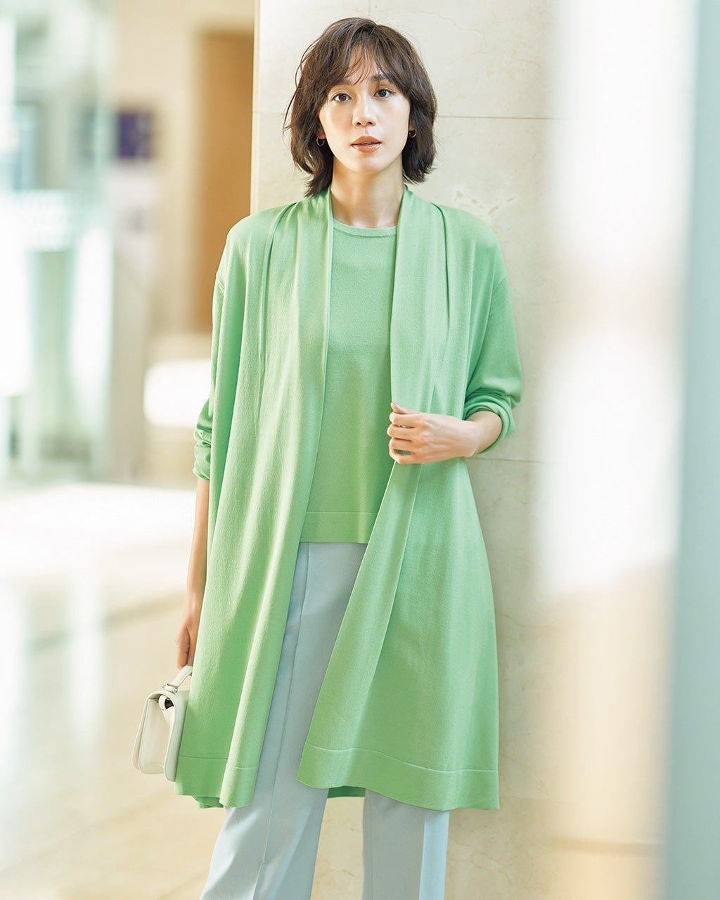 【ドゥクラッセ/DoCLASSE】のマシンウォッシュ・スタイルアップアンサンブル インテリア・キッズ・メンズ・レディースファッション・服の通販 founy(ファニー) 　ファッション　Fashion　レディースファッション　Fashion for Women　トップス・カットソー　Cut & Sew Tops　カーディガン・羽織り　Layered Style Cardigans　アンサンブルニット　Knit Ensembles & Twin Sets　カーディガン　Cardigan, Knitwear　スリーブ　Sleeve, Long Sleeve / Short Sleeve　フレンチ　French, French Style　ポケット　Pocket, Pocket Detail　ロング　Long, Long-Length　ミントグリーン|ID: prp329100004931661 ipo3291000000037015379