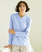 【ドゥクラッセ/DoCLASSE】の超長綿・フリルVネック ペールブルー|ID: prp329100004931704 ipo3291000000037015630