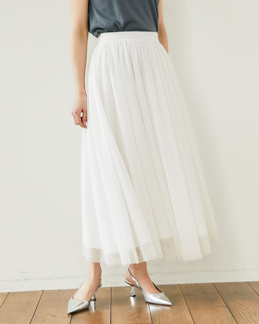 【ドゥクラッセ/DoCLASSE】のチュールドット・ギャザースカート インテリア・キッズ・メンズ・レディースファッション・服の通販 founy(ファニー) 　ファッション　Fashion　レディースファッション　Fashion for Women　スカート　Skirts　チュール　Tulip, Tulip Motif　ドット　Polka Dot, Dot Pattern　ホワイト|ID: prp329100004931723 ipo3291000000037015743