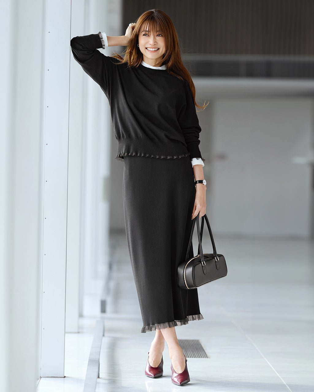 【ドゥクラッセ/DoCLASSE】のシアーフリル・ニットスカート インテリア・キッズ・メンズ・レディースファッション・服の通販 founy(ファニー) 　ファッション　Fashion　レディースファッション　Fashion for Women　セットアップ　Matching Sets　スカート・ミニ/ミディ/マキシ　Skirts / Mini, Midi & Maxi Skirts　おすすめ　Recommended / Our Picks　なめらか　Smooth, Silky Texture　シンプル　Simple, Minimal　ストレート　Straight, Straight Cut　セットアップ　Set-Up, Coordinated Outfit　トレンド　Trend, Trending Now　ブラック|ID: prp329100004931762 ipo3291000000037015934