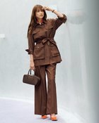 【ドゥクラッセ/DoCLASSE】のブッチャー織り・タックワイドパンツ ブラウン|ID: prp329100004931782 ipo3291000000037246075