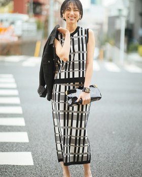 【ドゥクラッセ/DoCLASSE】のジャカードニット・チェック柄セットアップ 人気、トレンドファッション・服の通販 founy(ファニー) ファッション Fashion レディースファッション Fashion for Women ワンピース Dresses 新作・新入荷 New Arrivals / New In ジャカード／ジャガード Jacquard, Woven Pattern セットアップ Set-Up, Coordinated Outfit チェック Check, Plaid, Tartan モノトーン Monotone, Black and White |ID:prp329100004931793