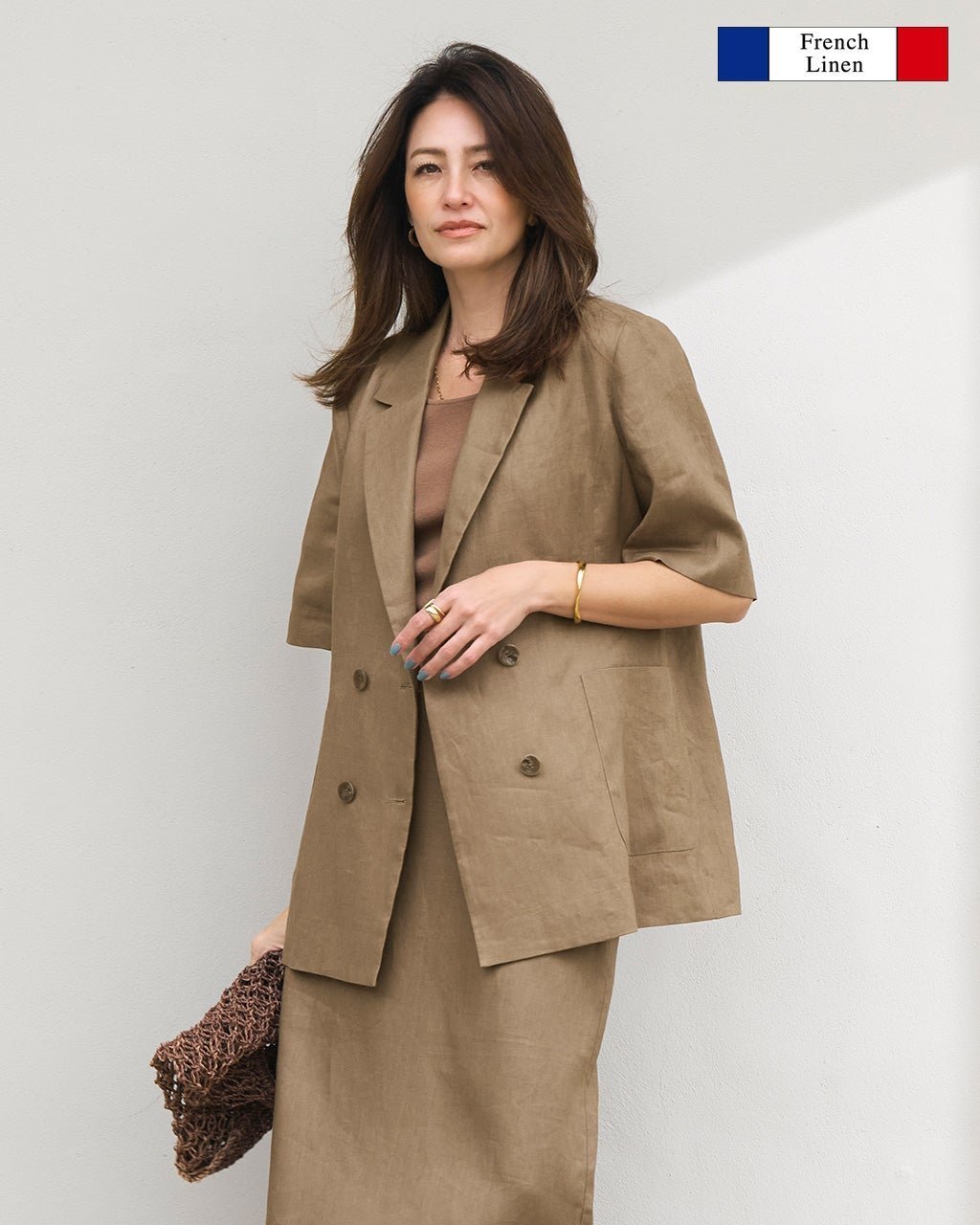 【ドゥクラッセ/DoCLASSE】のフレンチリネン・ハーフ袖ジャケット インテリア・キッズ・メンズ・レディースファッション・服の通販 founy(ファニー) 　ファッション　Fashion　レディースファッション　Fashion for Women　アウター　Coat / Outerwear Collection　レディースジャケット・軽アウター　Jackets　新作・新入荷　New Arrivals / New In　おすすめ　Recommended / Our Picks　オケージョン　Occasion Wear　ジャケット　Jacket, Outerwear　セットアップ　Set-Up, Coordinated Outfit　ダブル　Double, Double-Breasted　ハーフ　Half, Half-Length　フランス　France, French　フレンチ　French, French Style　プレミアム　Premium, High-End　リネン　Linen, Linen Fabric　ビジネス 仕事 通勤　Business / Work / Commuting　半袖　Short Sleeve, Half Sleeve　夏　Summer　春　Spring　S/S・春夏　SS, Spring/Summer, Warm Season　モカ|ID: prp329100004931794 ipo3291000000037016093