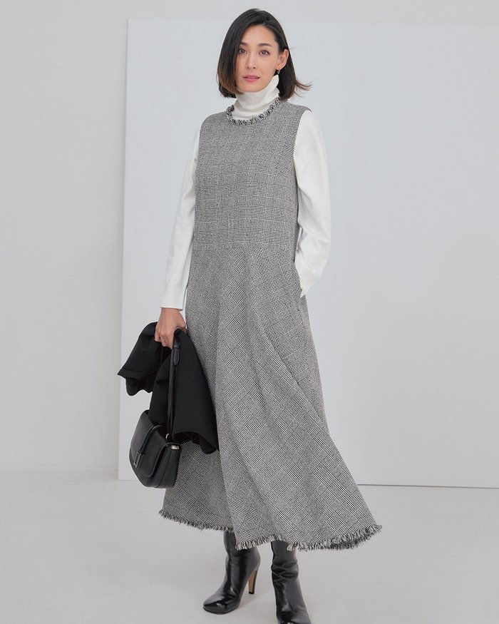 【ドゥクラッセ/DoCLASSE】のグレンチェック・フリンジドレス インテリア・キッズ・メンズ・レディースファッション・服の通販 founy(ファニー) https://founy.com/ ファッション Fashion レディースファッション Fashion for Women ワンピース Dresses フォーマル・パーティードレス・結婚式用ドレス Elegant & Casual Dresses カットソー Cut and Sewn Top チェック Check, Plaid, Tartan ノースリーブ Sleeveless, No-Sleeve バイアス Bias, Diagonal Cut フリンジ Fringe, Tassel ポケット Pocket, Pocket Detail |ID: prp329100004932721 ipo3291000000037097905