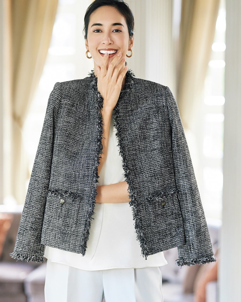 【ドゥクラッセ/DoCLASSE】のスラブツイード・Cカラージャケット インテリア・キッズ・メンズ・レディースファッション・服の通販 founy(ファニー) 　ファッション　Fashion　レディースファッション　Fashion for Women　アウター　Coat / Outerwear Collection　レディースジャケット・軽アウター　Jackets　オケージョン　Occasion Wear　ジャケット　Jacket, Outerwear　ツイード　Twill, Twill Weave　フリンジ　Fringe, Tassel　ビジネス 仕事 通勤　Business / Work / Commuting　ブラック|ID: prp329100004932724 ipo3291000000037023937