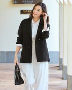 【ドゥクラッセ/DoCLASSE】のコットン混・ニットテーラードジャケット 人気、トレンドファッション・服の通販 founy(ファニー) ファッション Fashion レディースファッション Fashion for Women アウター Coat / Outerwear Collection レディースジャケット・軽アウター Jackets テーラードジャケット / 通勤・きれいめスタイル Tailored Jackets & Blazers なめらか Smooth, Silky Texture ジャケット Jacket, Outerwear ダブル Double, Double-Breasted 秋 Autumn thumbnail ブラック|ID: prp329100004933917 ipo3291000000037032034