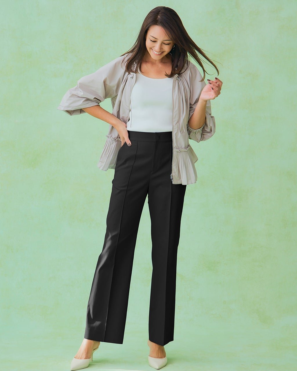 【ドゥクラッセ/DoCLASSE】のリネン混オックス・ワイドストレート/75cm インテリア・キッズ・メンズ・レディースファッション・服の通販 founy(ファニー) 　ファッション　Fashion　レディースファッション　Fashion for Women　パンツ　Pants & Trousers　リネン　Linen, Linen Fabric　ブラック|ID: prp329100004933918 ipo3291000000037032040